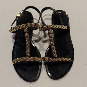 Stuart Weitzman Black and Gold Sandals